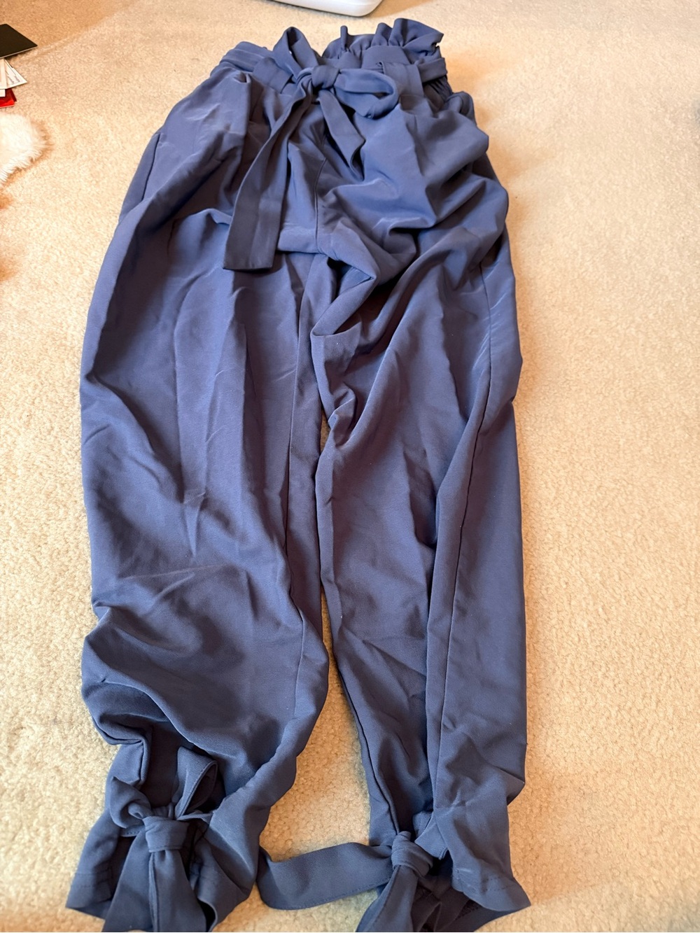 Grace Karin - Navy Blue Paperbag Waist Pants with x3 Ties